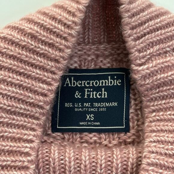 Abercrombie & Fitch Pink Chunky Cable Knit Cotton Sweater Womens Sz XS Mock Neck - Picture 7 of 10